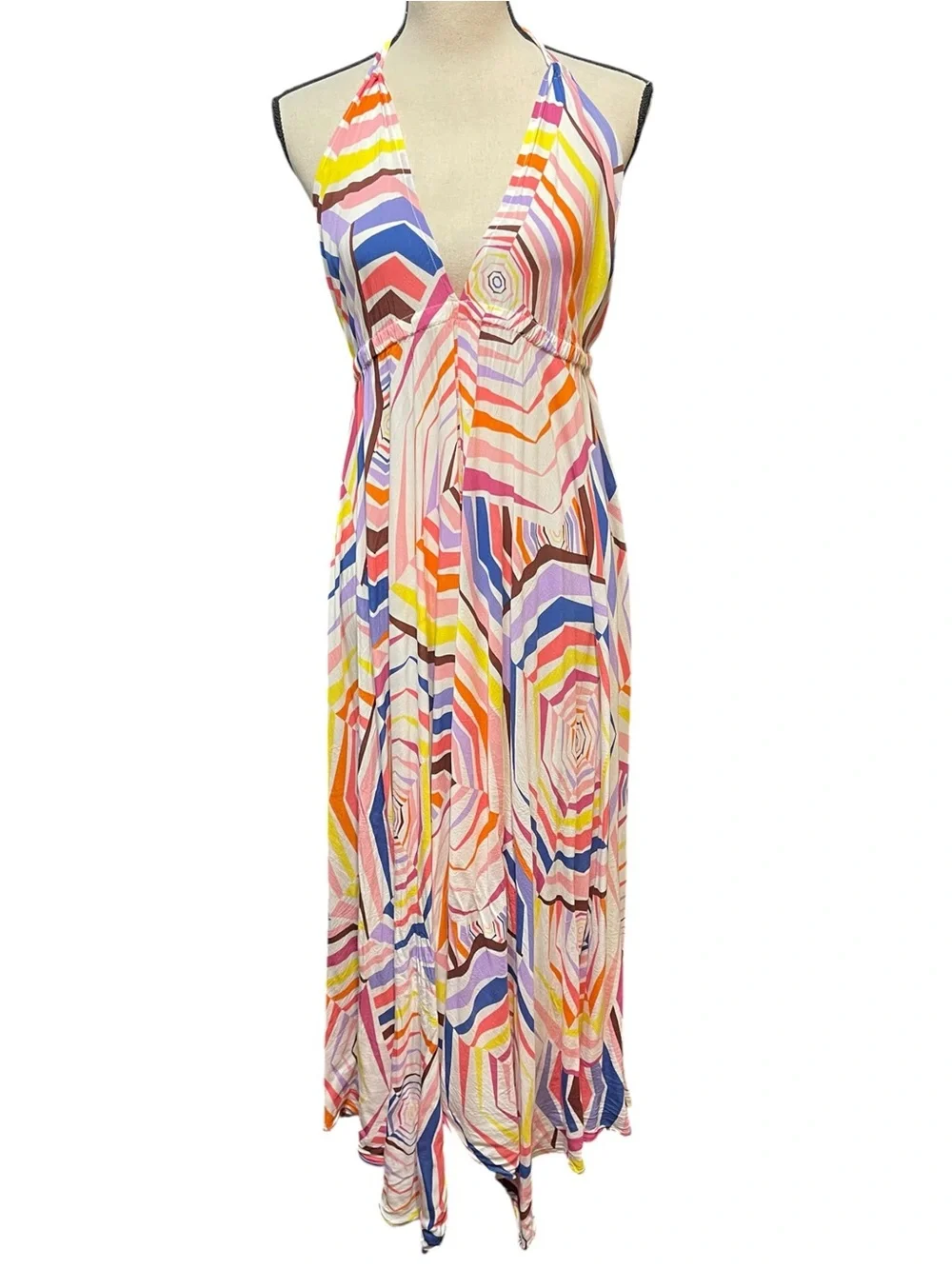 Kate Spade Geobrella Colorful Halter Maxi Dress Coverup Resort wear‎ Swim Beach
